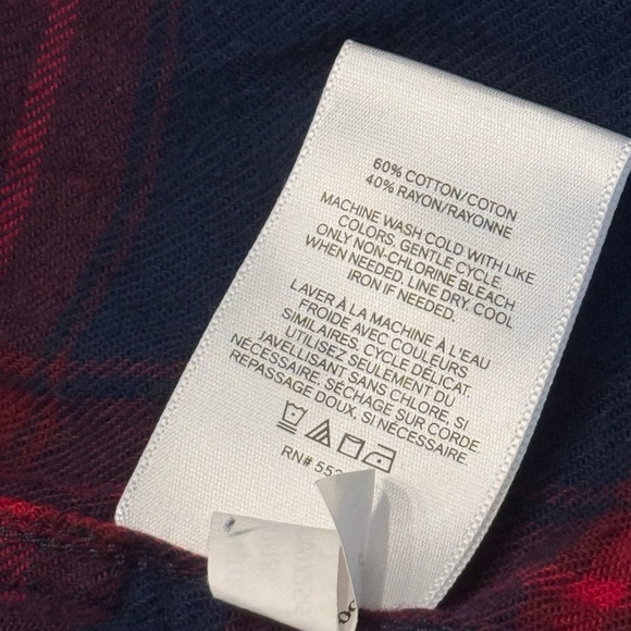 Express Navy and Red Boyfriend Plaid Shirt - Picture 7 of 8